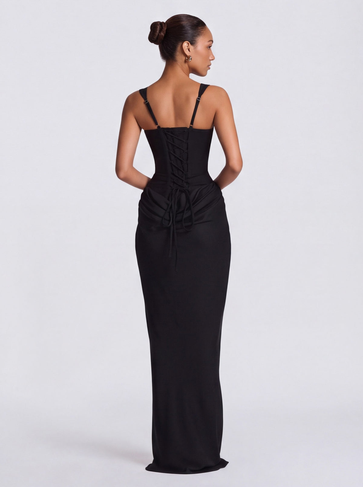 Satin Corset Bodice Square Neck Maxi Dress