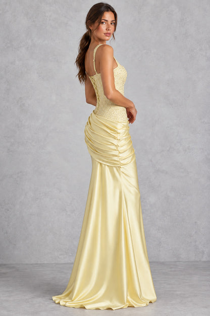 Satin Corset Square Neck Maxi Dress