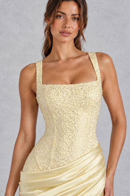 Satin Corset Square Neck Maxi Dress