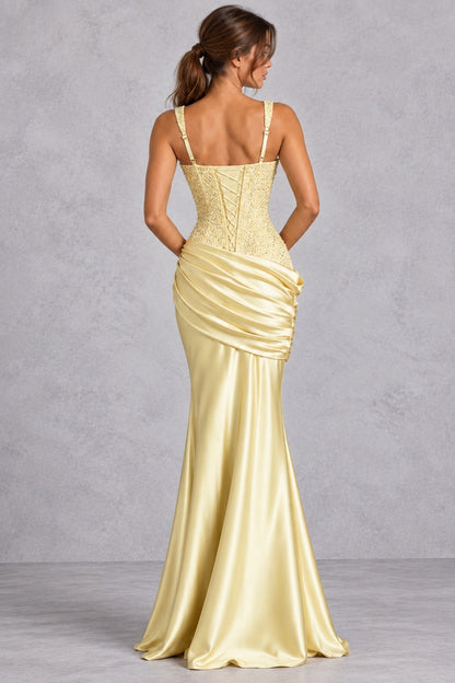 Satin Corset Square Neck Maxi Dress