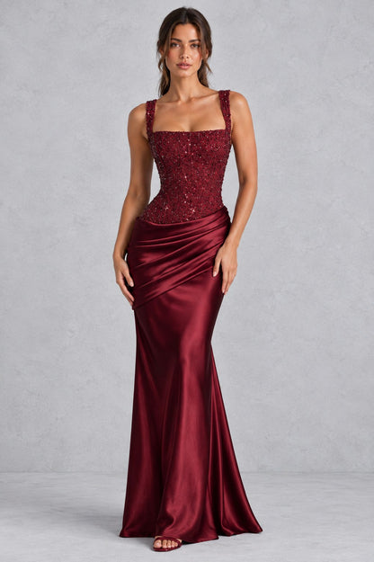 Satin Corset Square Neck Maxi Dress