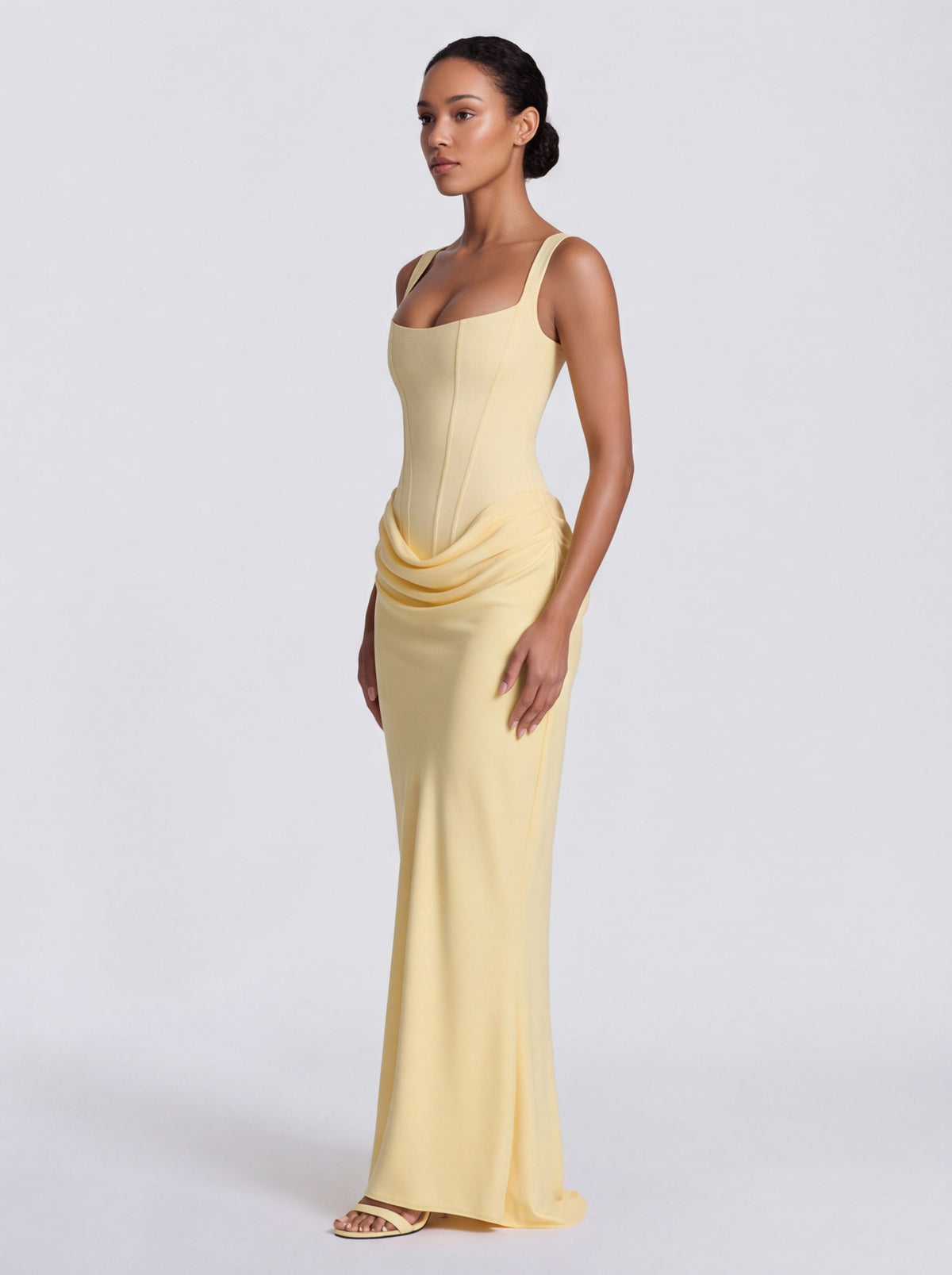 Satin Corset Bodice Square Neck Maxi Dress