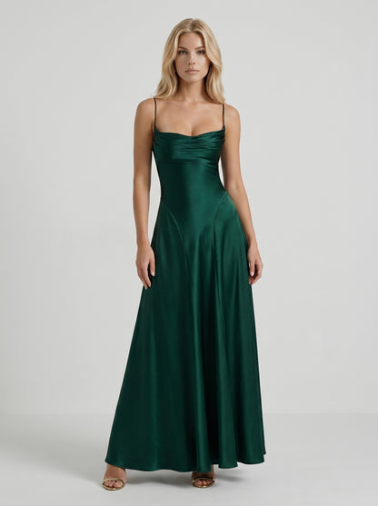 Satin Cowl Neck A-Line Maxi Dress