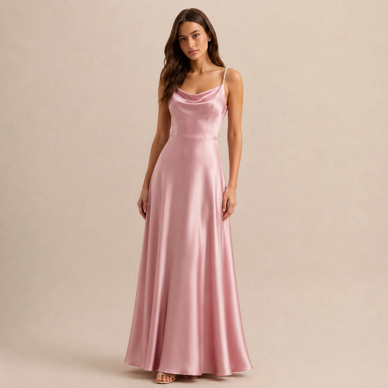 Satin Cowl Neck Maxi Dress