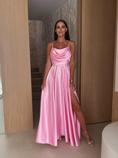 Satin Cowl Neck Maxi Dress