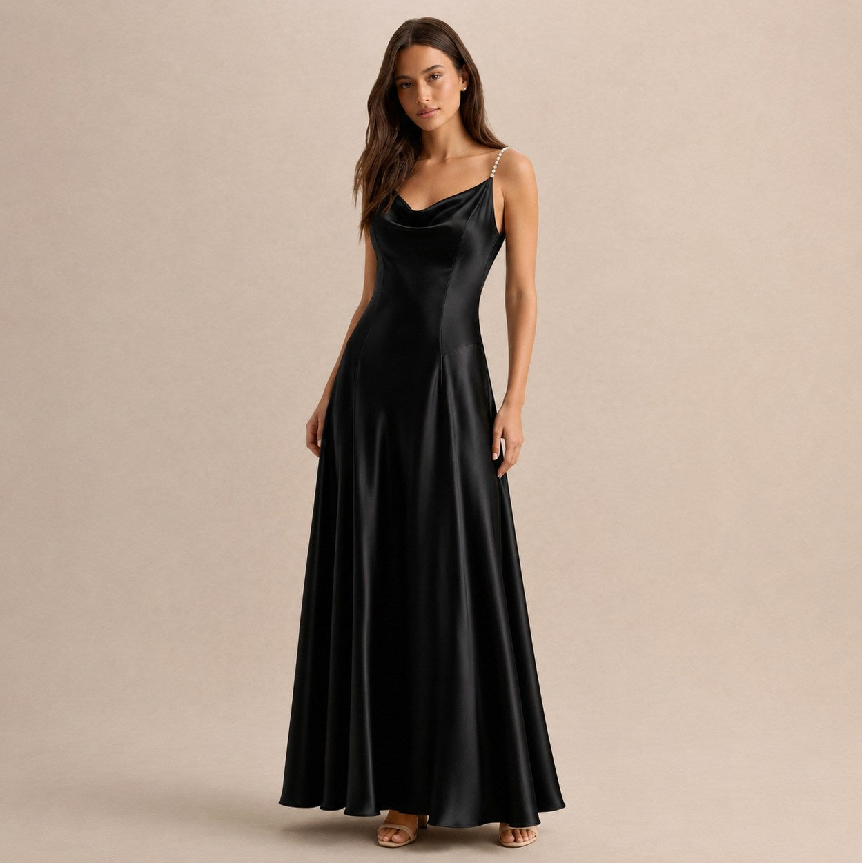 Satin Cowl Neck Maxi Dress