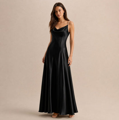 Satin Cowl Neck Maxi Dress