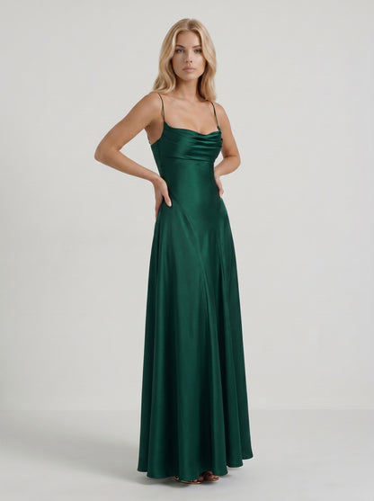 Satin Cowl Neck A-Line Maxi Dress