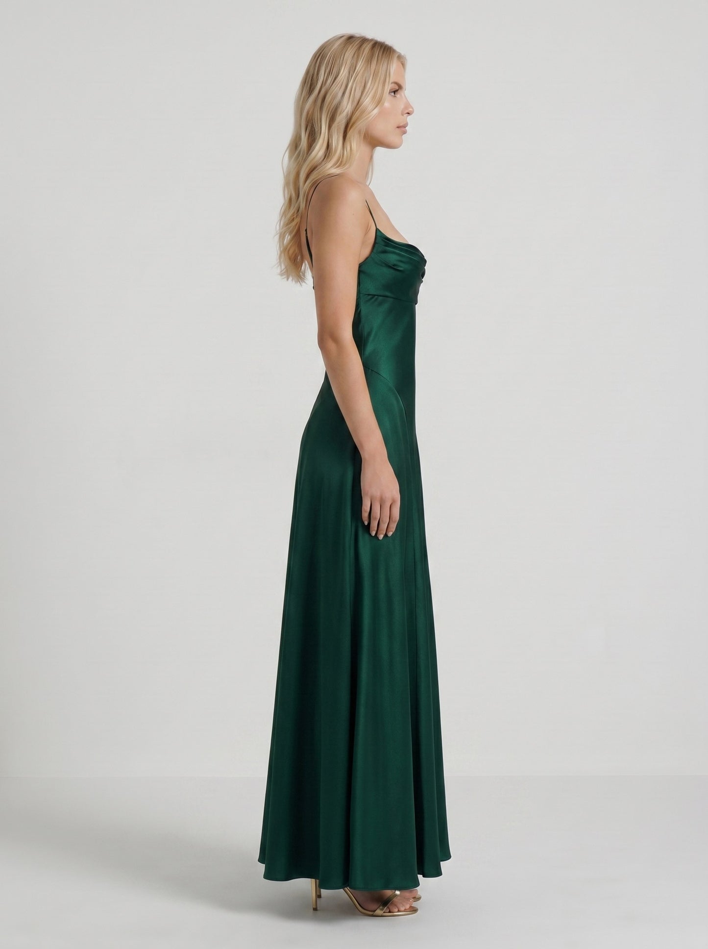 Satin Cowl Neck A-Line Maxi Dress