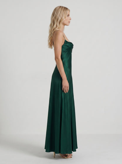 Satin Cowl Neck A-Line Maxi Dress