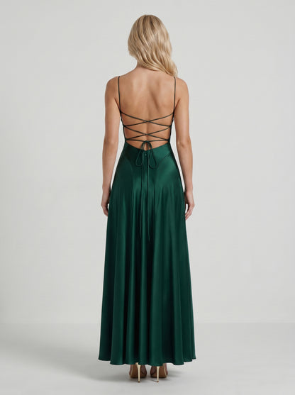 Satin Cowl Neck A-Line Maxi Dress