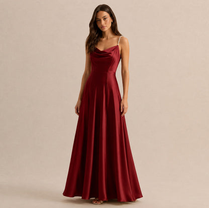 Satin Cowl Neck Maxi Dress