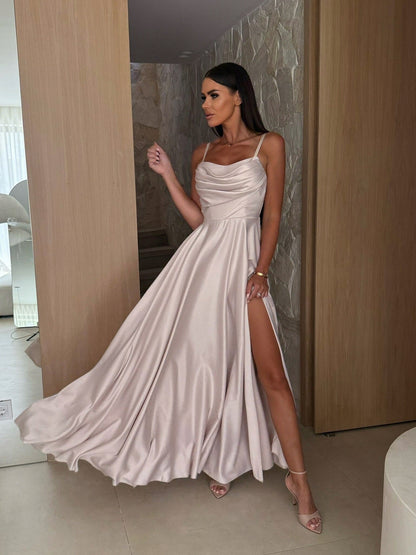 Satin Cowl Neck Maxi Dress