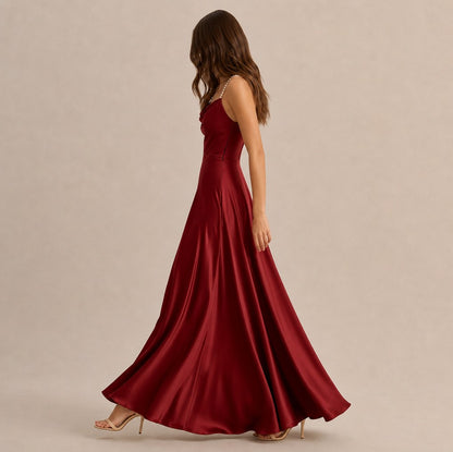 Satin Cowl Neck Maxi Dress