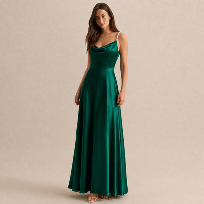 Satin Cowl Neck Maxi Dress
