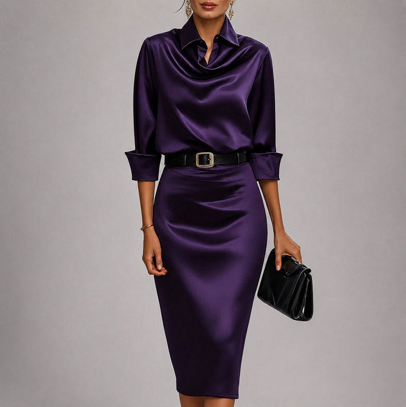 Satin Cowl Neck Midi Dress