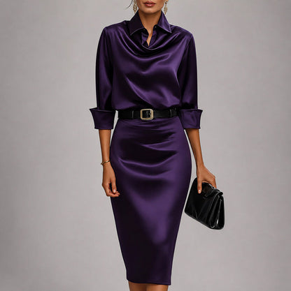 Satin Cowl Neck Midi Dress