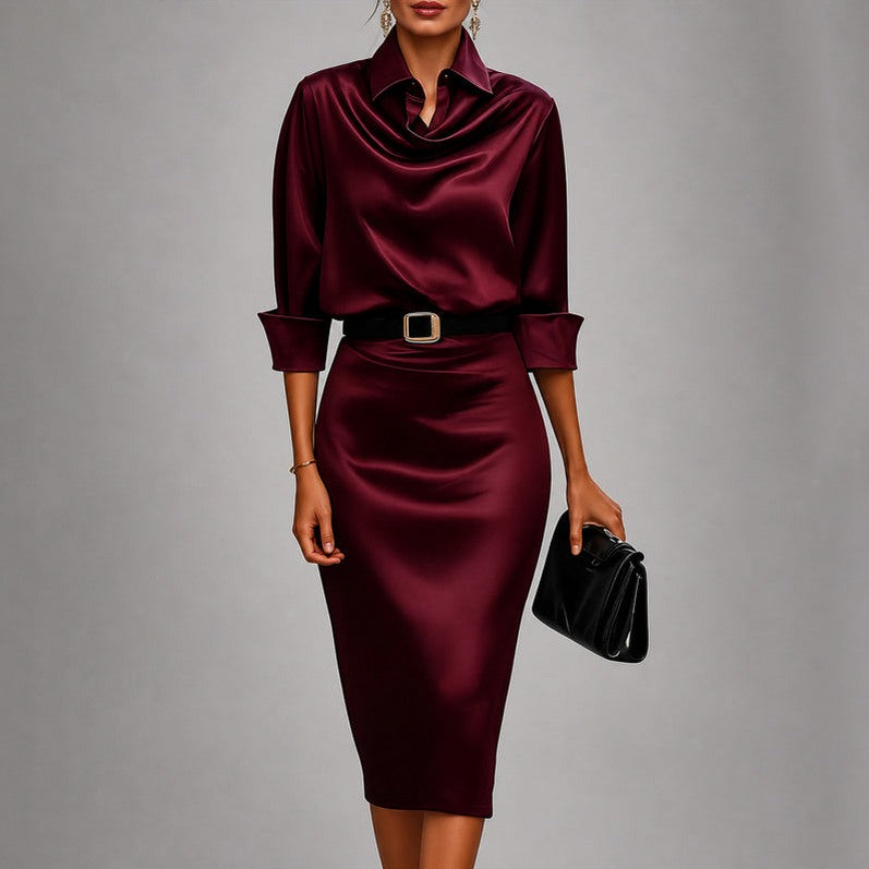 Satin Cowl Neck Midi Dress