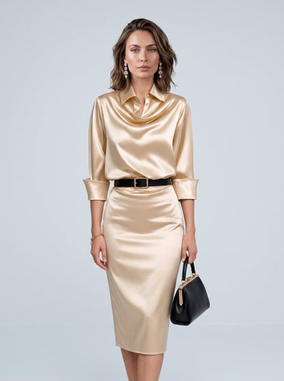Satin Cowl Neck Midi Dress