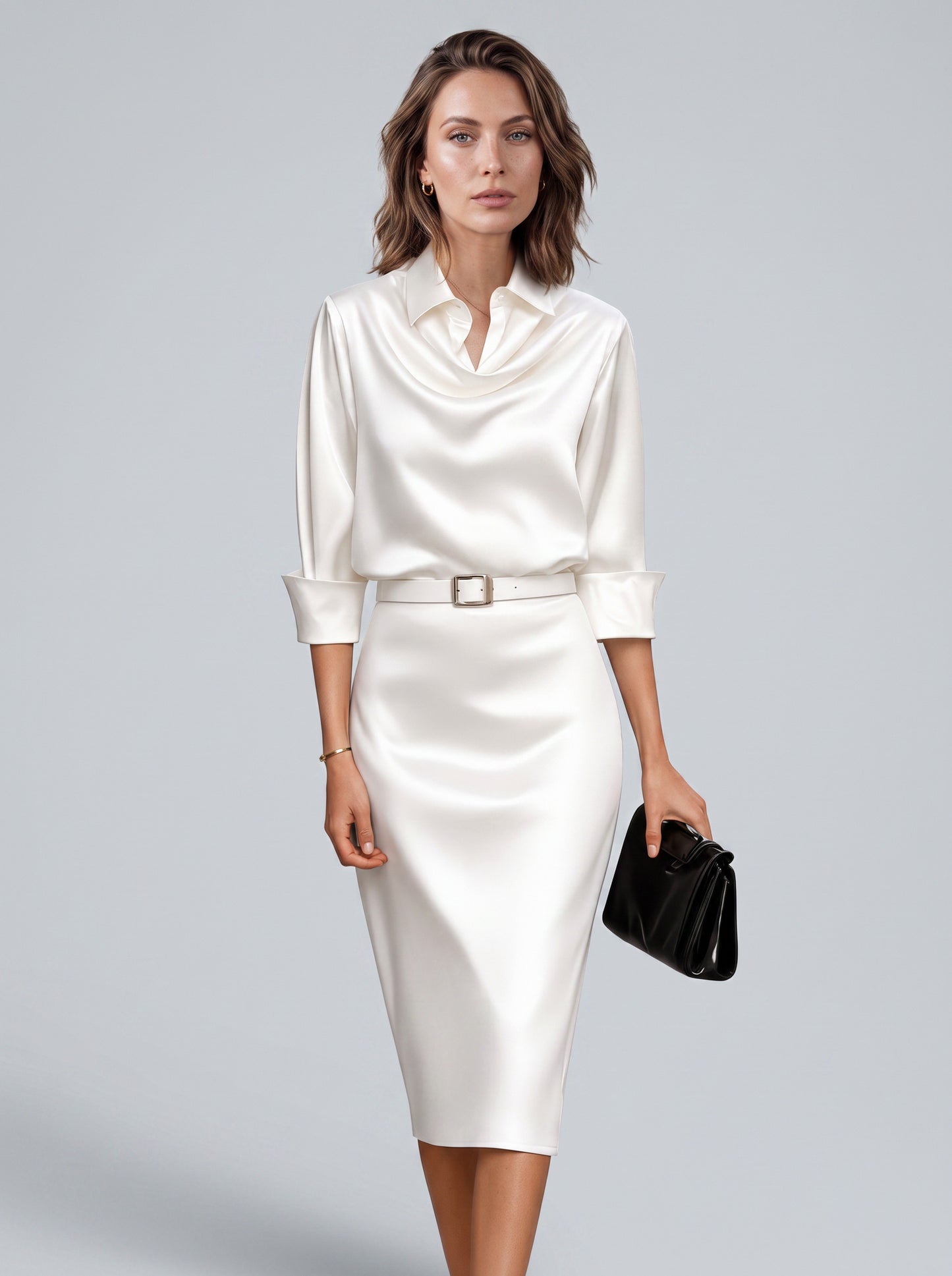 Satin Cowl Neck Midi Dress