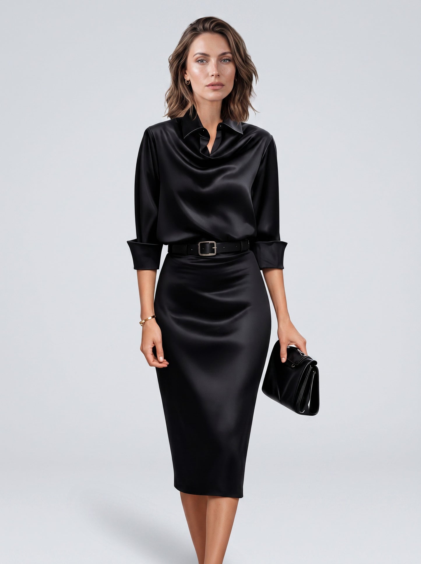 Satin Cowl Neck Midi Dress