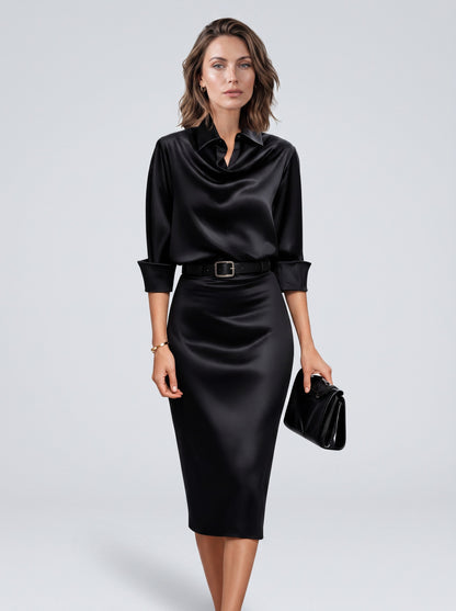 Satin Cowl Neck Midi Dress