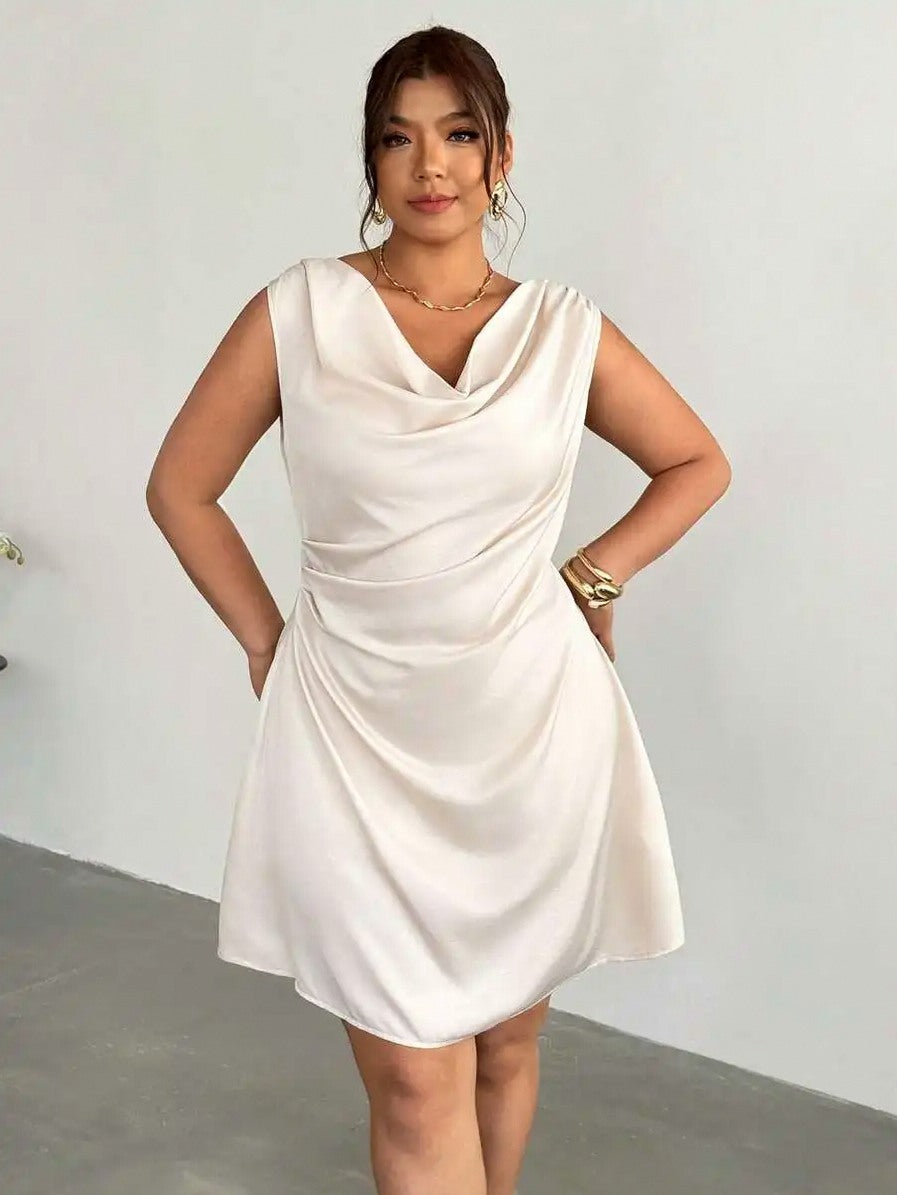 Satin Cowl Neck Mini Dress