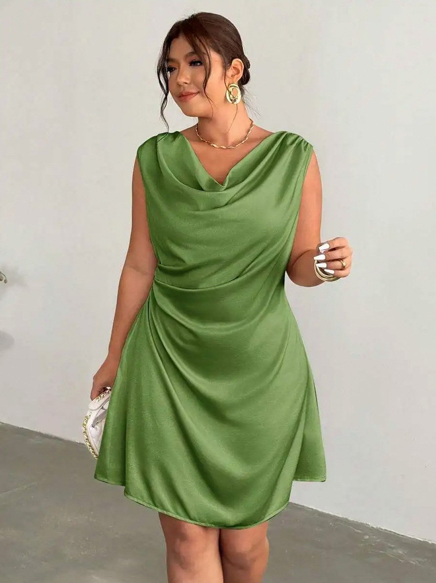 Satin Cowl Neck Mini Dress