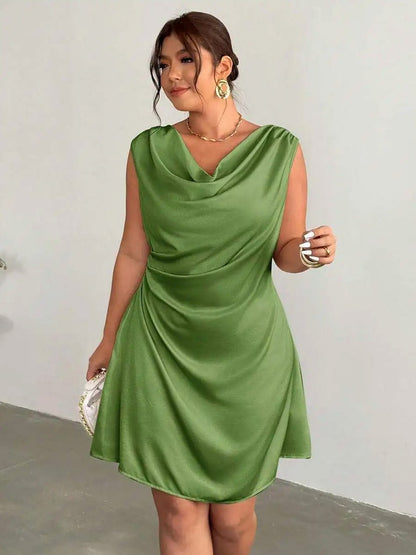 Satin Cowl Neck Mini Dress