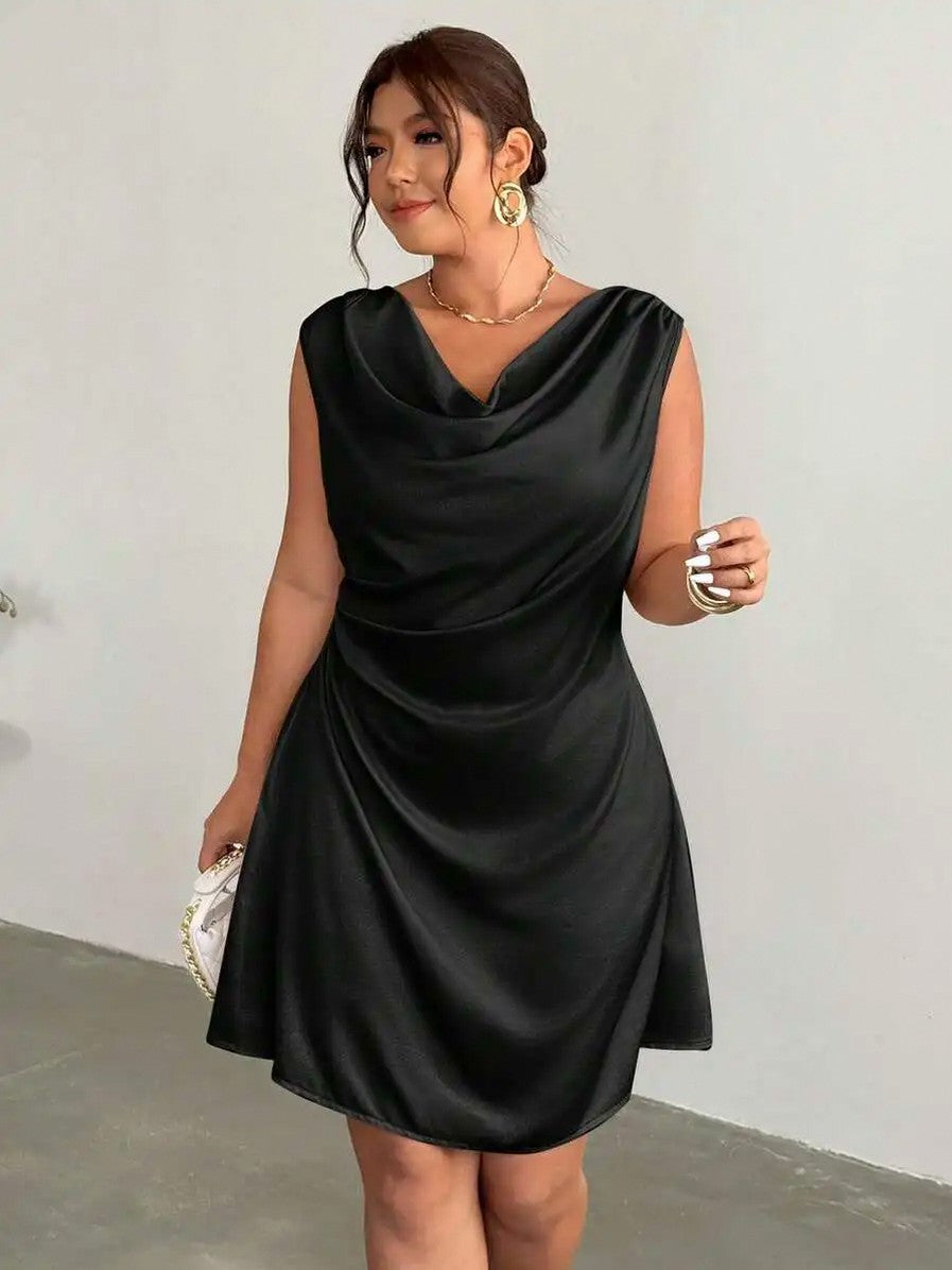 Satin Cowl Neck Mini Dress