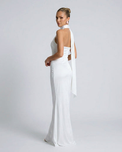 Satin Draped One Shoulder Maxi Dress