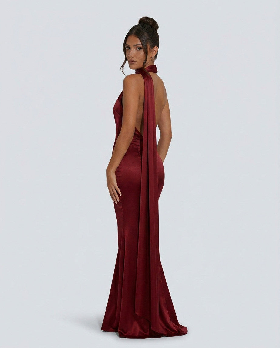 Satin Draped One Shoulder Maxi Dress