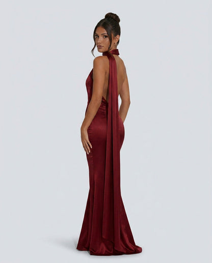 Satin Draped One Shoulder Maxi Dress