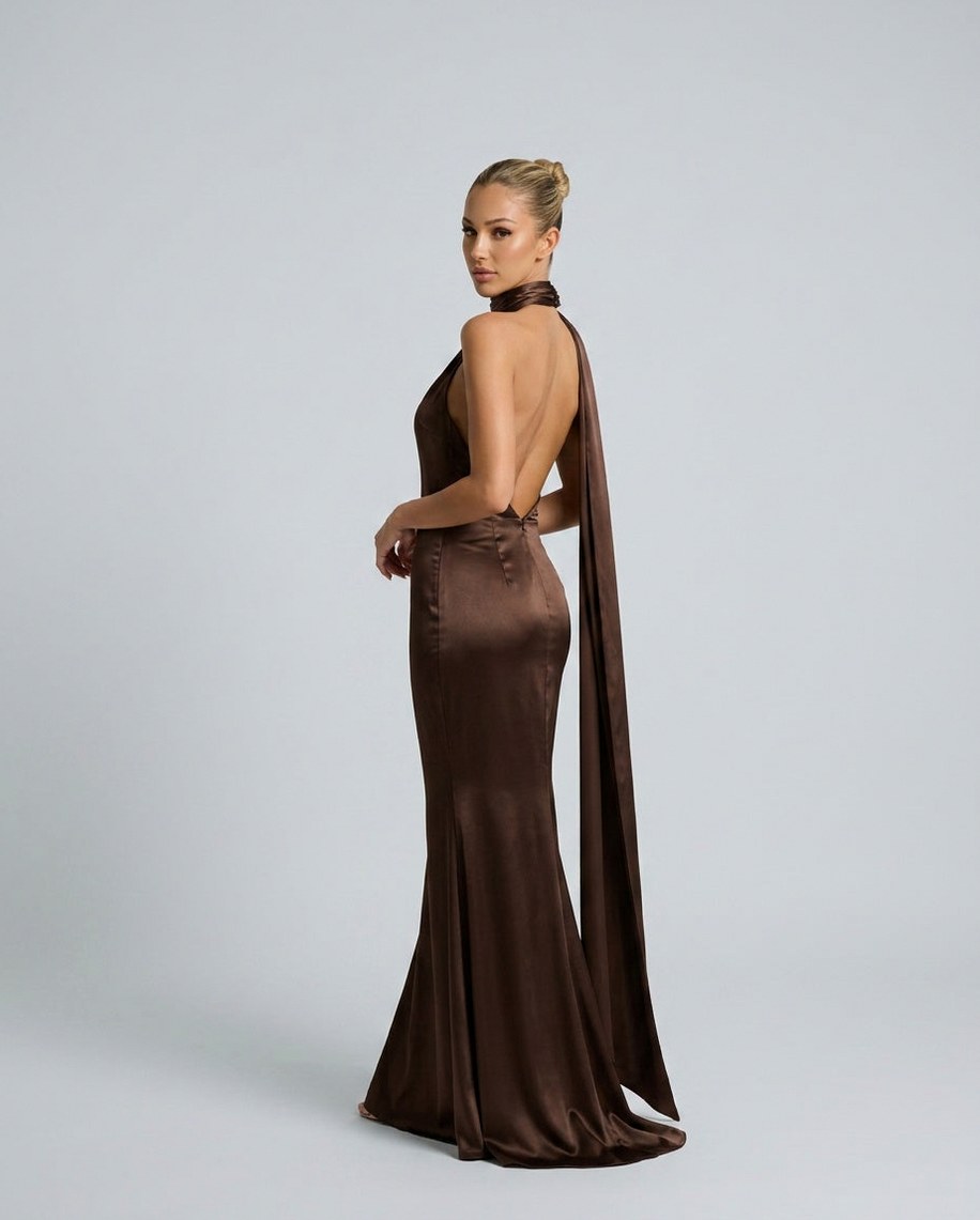 Satin Draped One Shoulder Maxi Dress