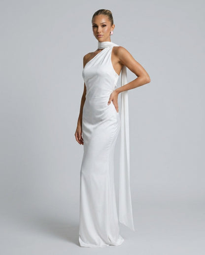 Satin Draped One Shoulder Maxi Dress