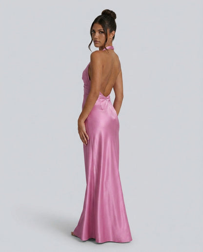 Satin Halter Cutout Maxi Dress