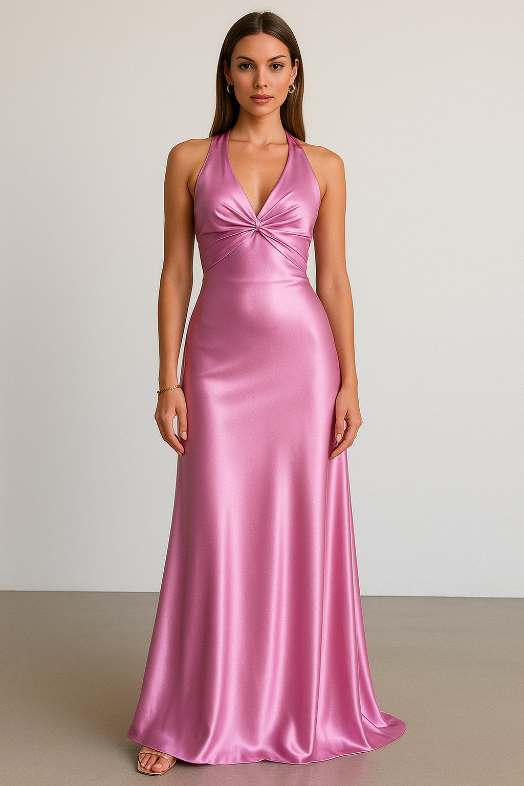 Satin Halter Cutout Maxi Dress