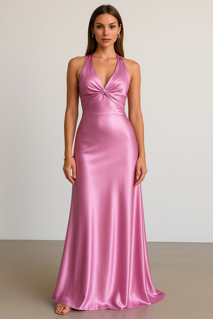 Satin Halter Cutout Maxi Dress