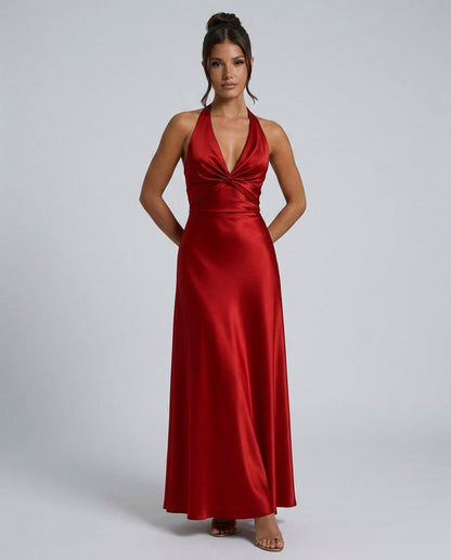 Satin Halter Cutout Maxi Dress