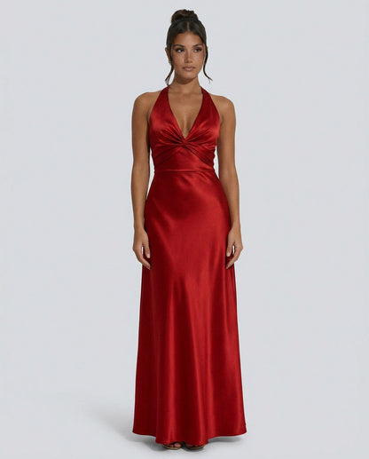 Satin Halter Cutout Maxi Dress
