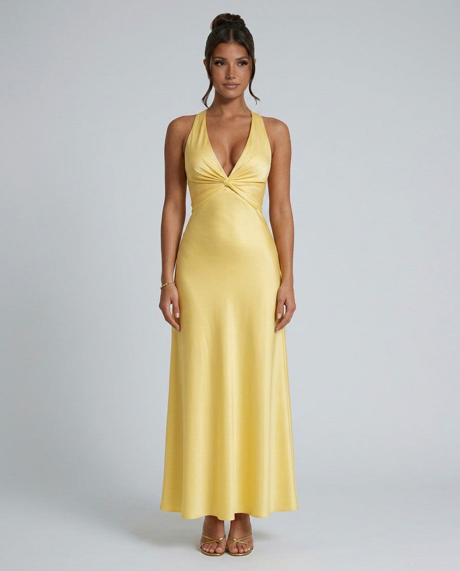 Satin Halter Cutout Maxi Dress