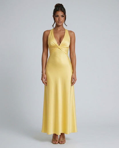 Satin Halter Cutout Maxi Dress