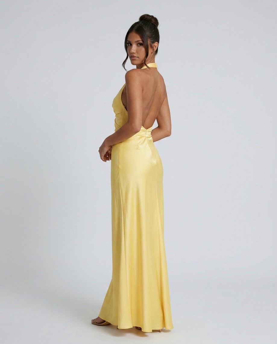 Satin Halter Cutout Maxi Dress