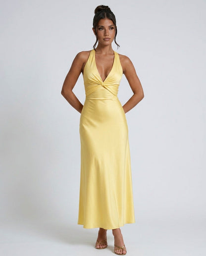 Satin Halter Cutout Maxi Dress