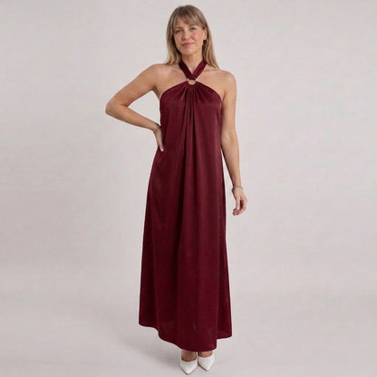 Satin Halter Maxi Dress