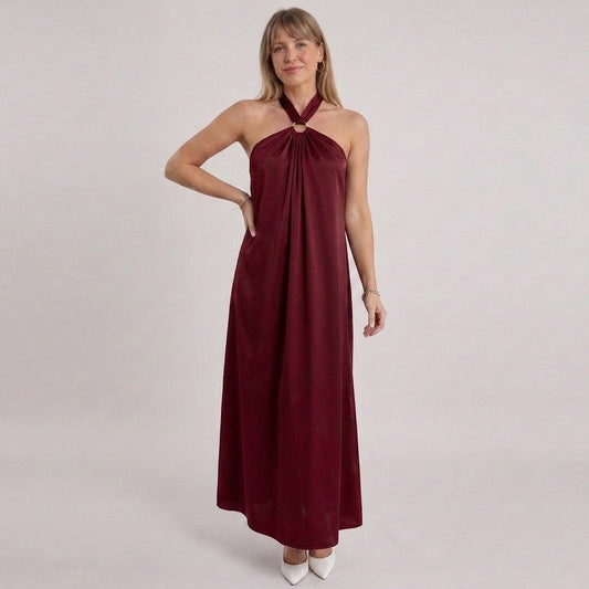 Satin Halter Maxi Dress