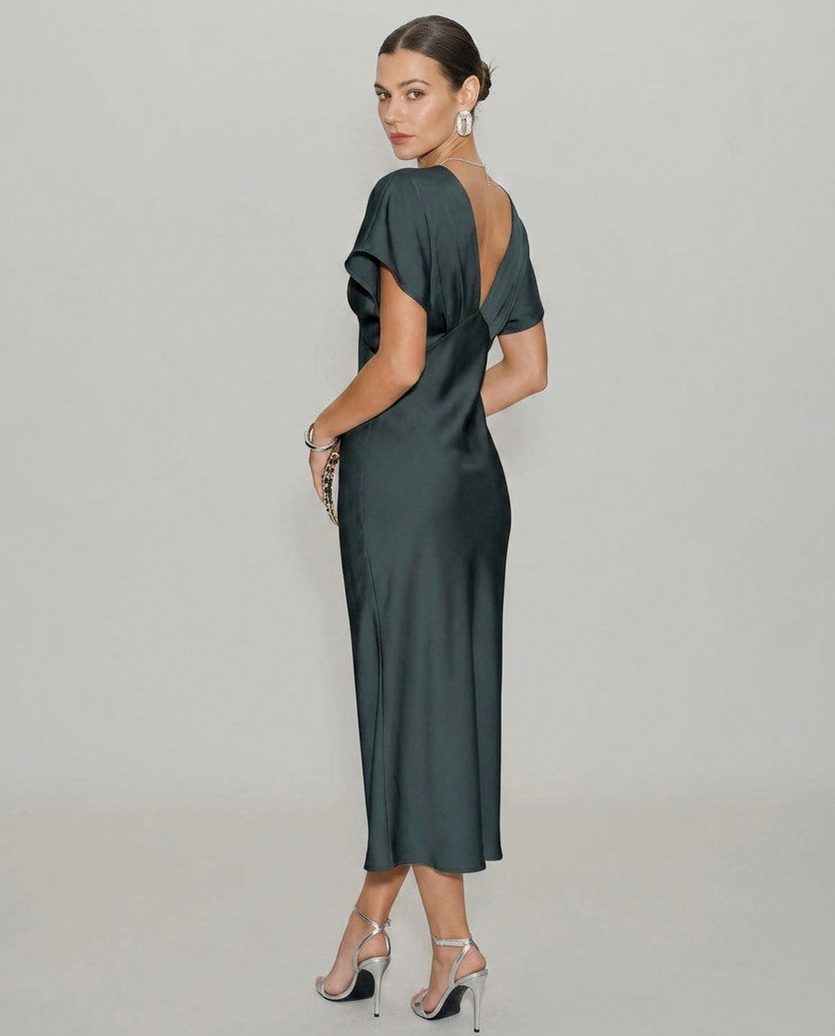 Satin Kimono Sleeve Maxi Dress