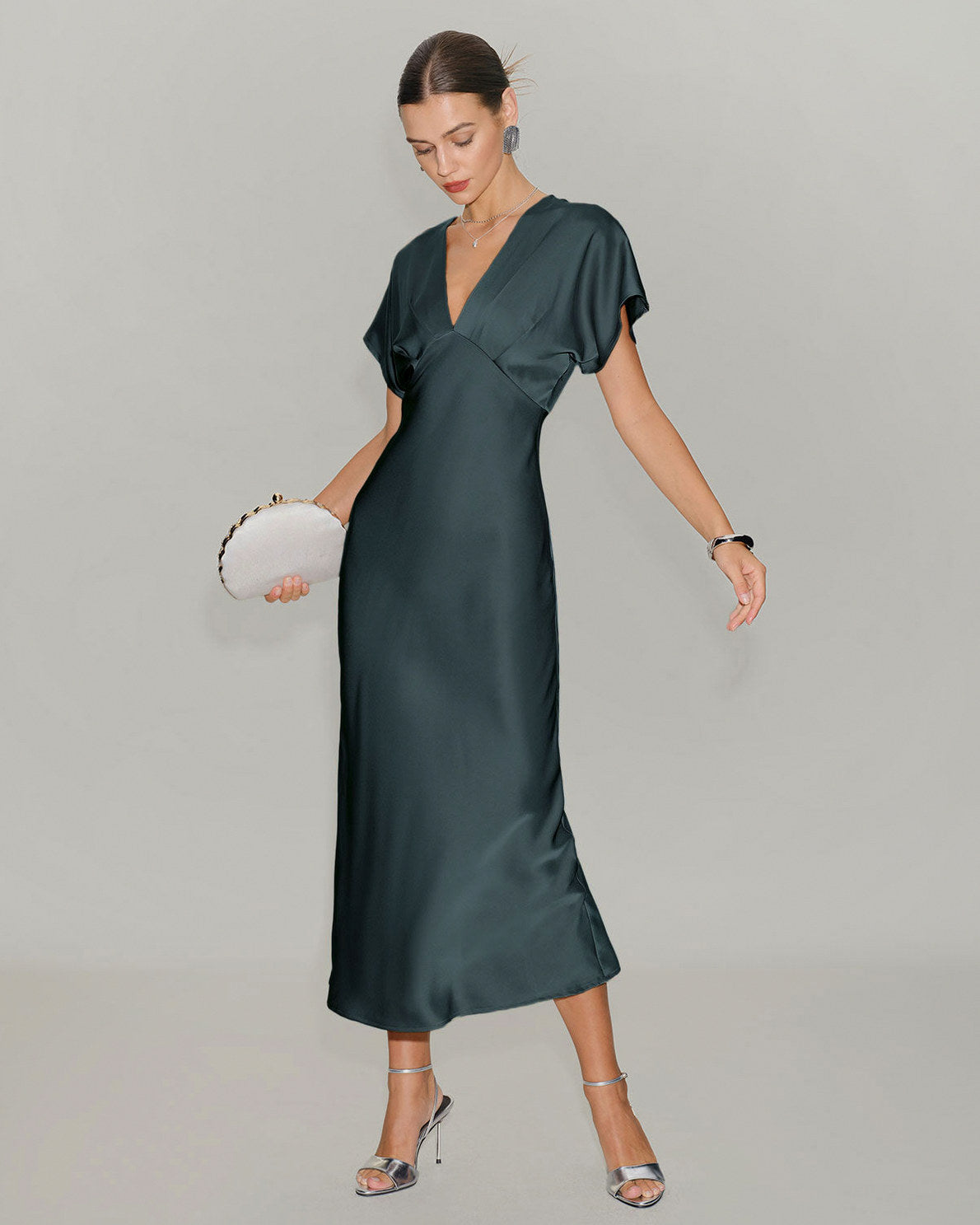 Satin Kimono Sleeve Maxi Dress