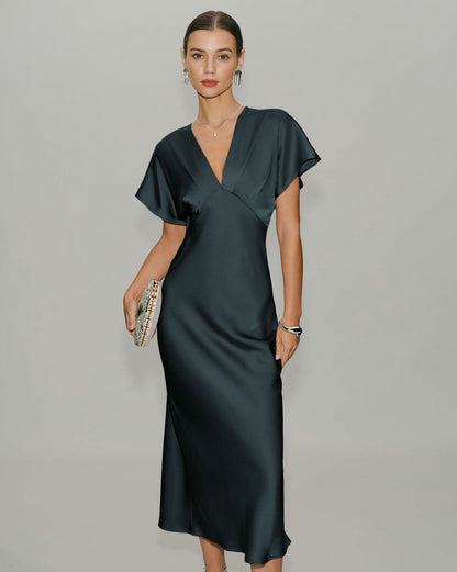 Satin Kimono Sleeve Maxi Dress