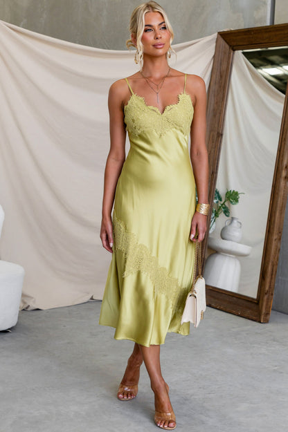 Satin Lace Trim Midi Slip Dress
